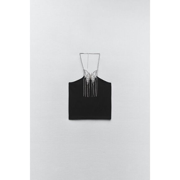 NWT Zara Black Limitless Contour Collection Seamless Jewel Butterfly Halter Top - Picture 8 of 16